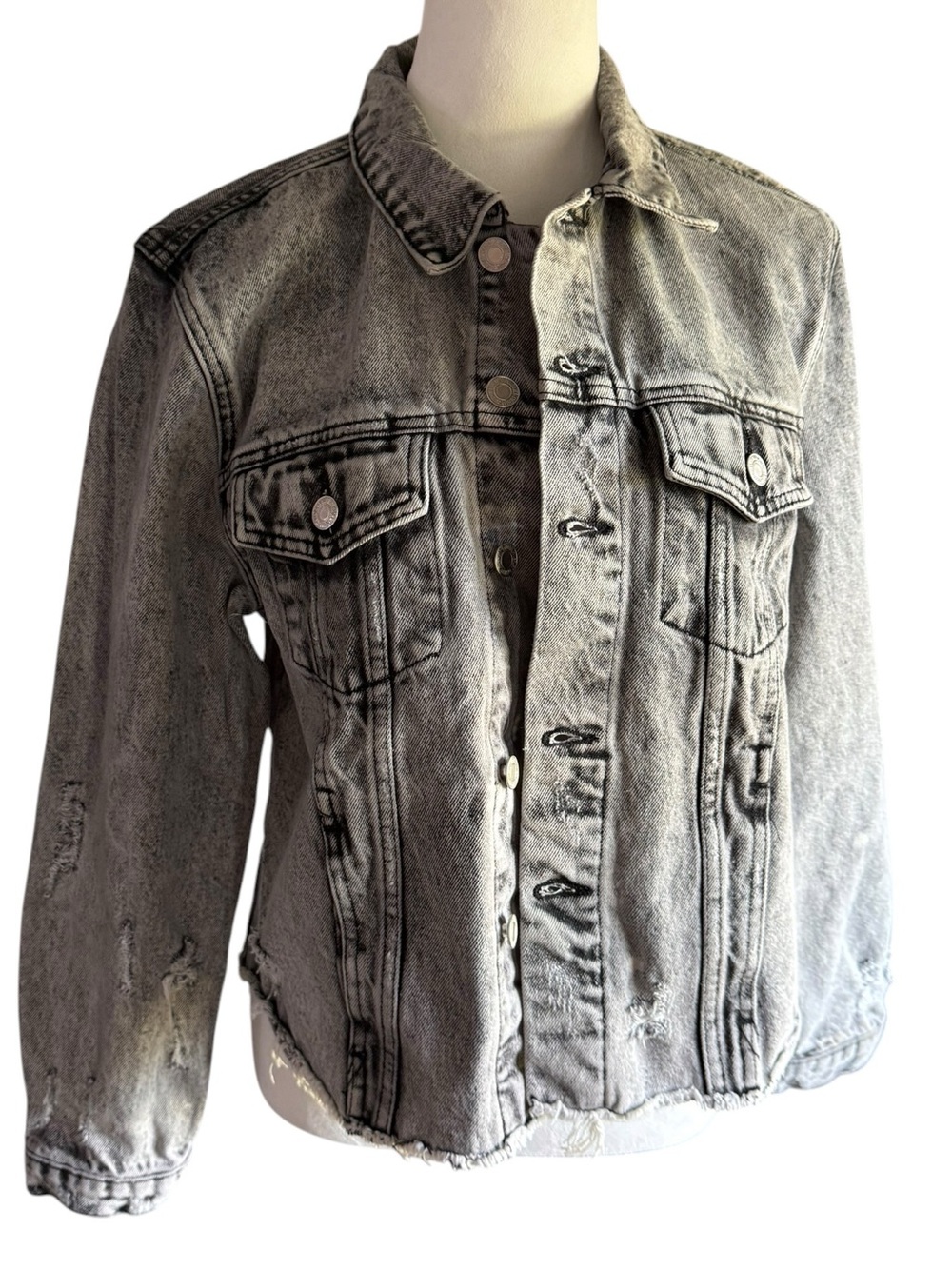 VERVET by Flying Monkey Classic Crop Distressed Denim Jacket